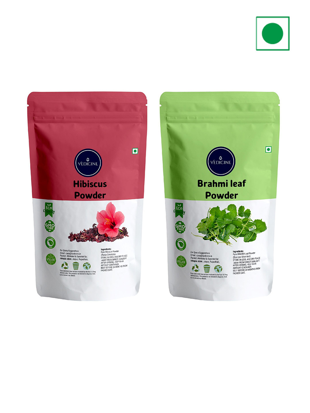 VEDICINE Set Of 2 Brahmi & Hibiscus Powder For Hair Care - 200 g