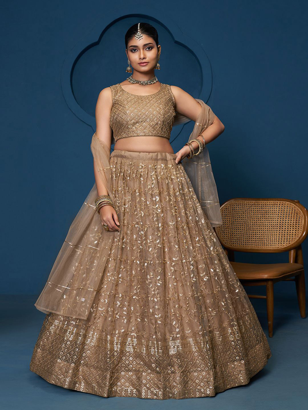 JIHU CULTURE Embroidered Net Semi Stitched Lehenga & Unstitched Blouse With Dupatta