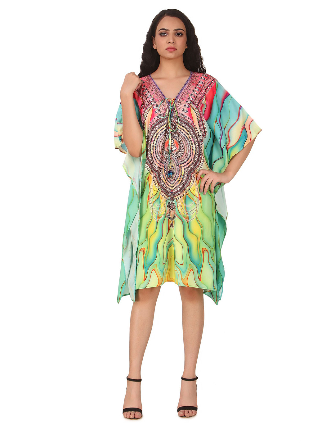 Ravi rajoria Digital Print Kimono Sleeve Crepe Kaftan Maxi Dress