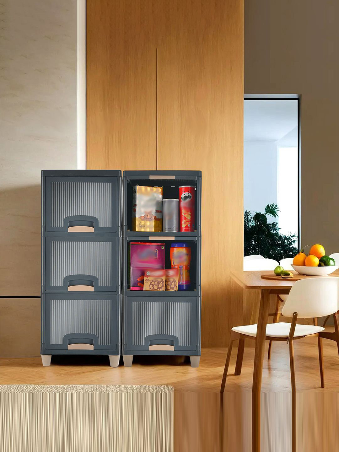 Kuber Industries Set of 2 Grey & Beige 6 unit Multi-Utility Organisers