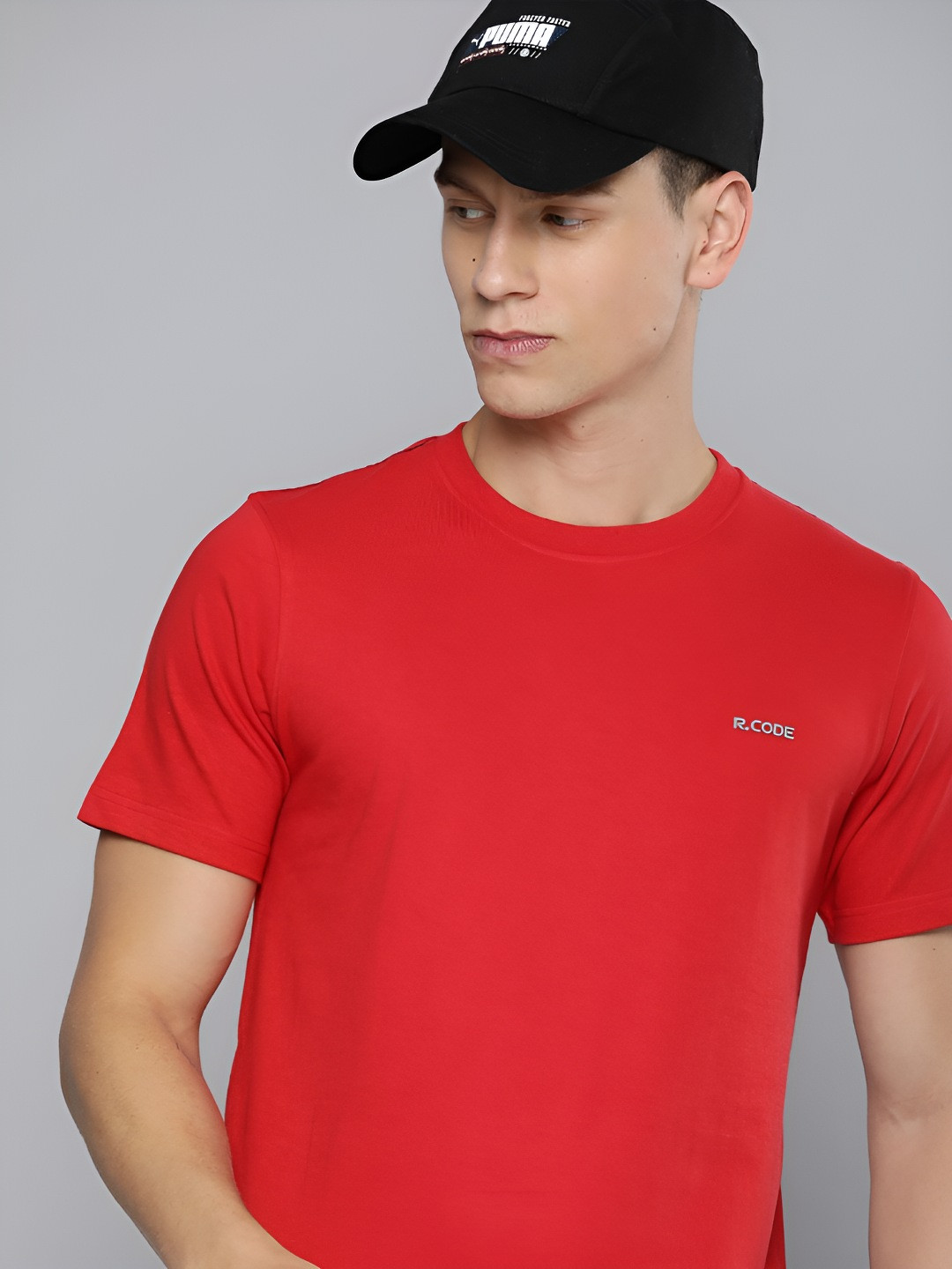 R.Code by The Roadster Life Co. Men Solid Round Neck Cotton T-Shirt