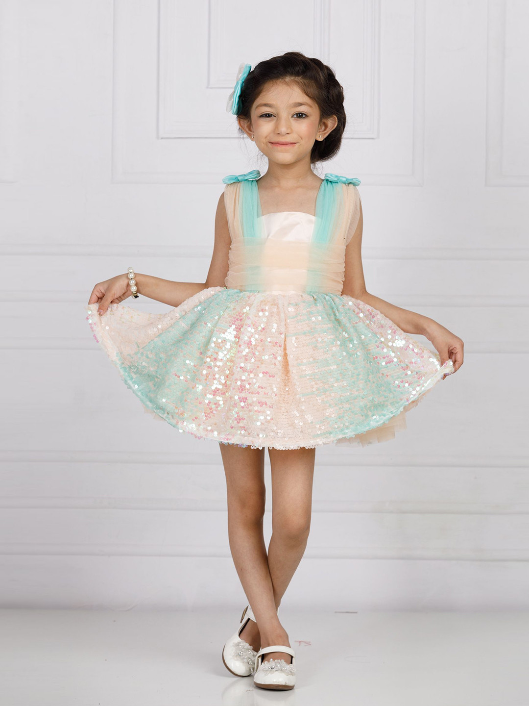 The Lush Affair Girls Embellished Sequined Fit & Flare Mini Dress