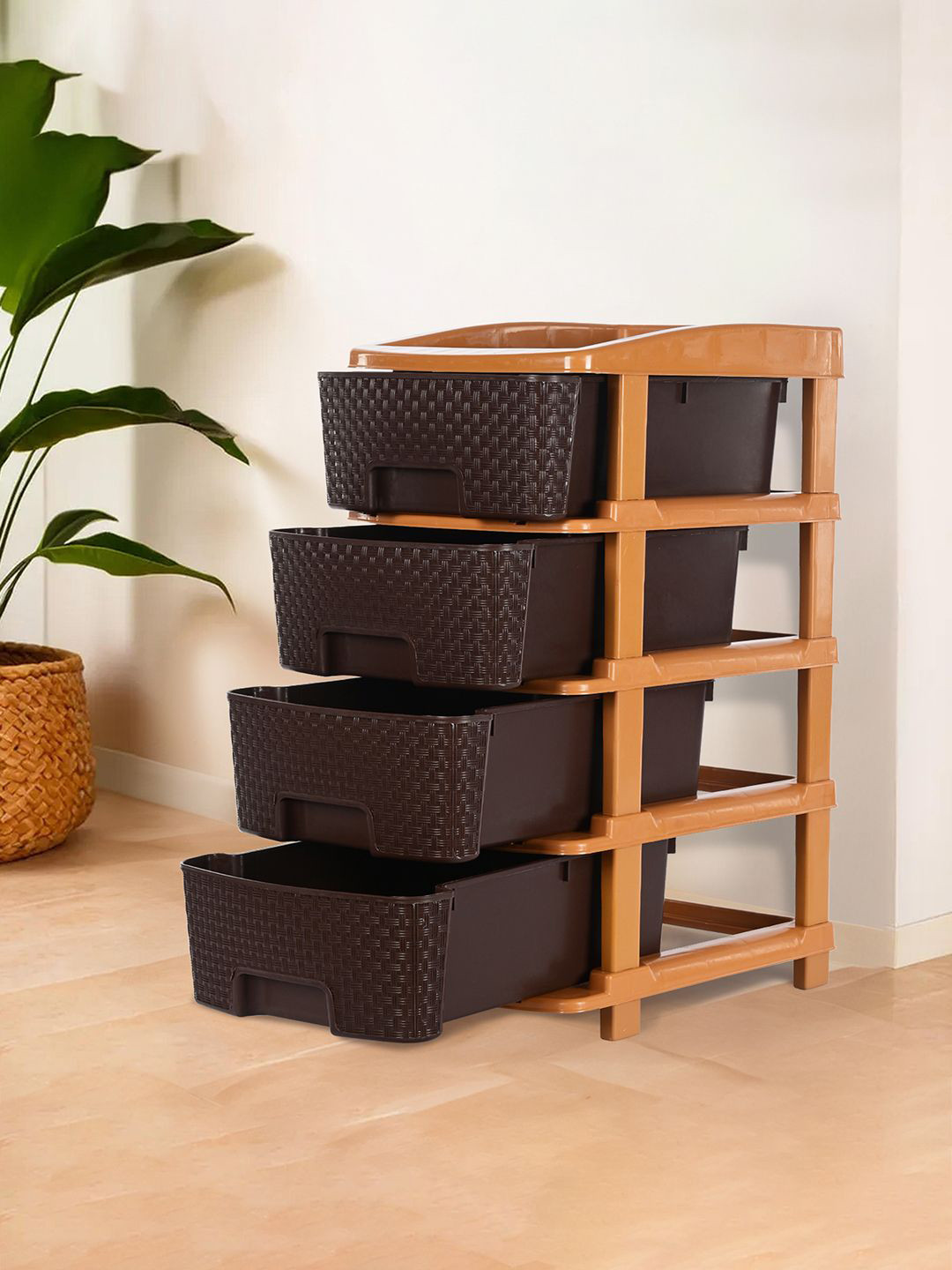 Kuber Industries Brown & Beige Textured 4 Tier Organiser