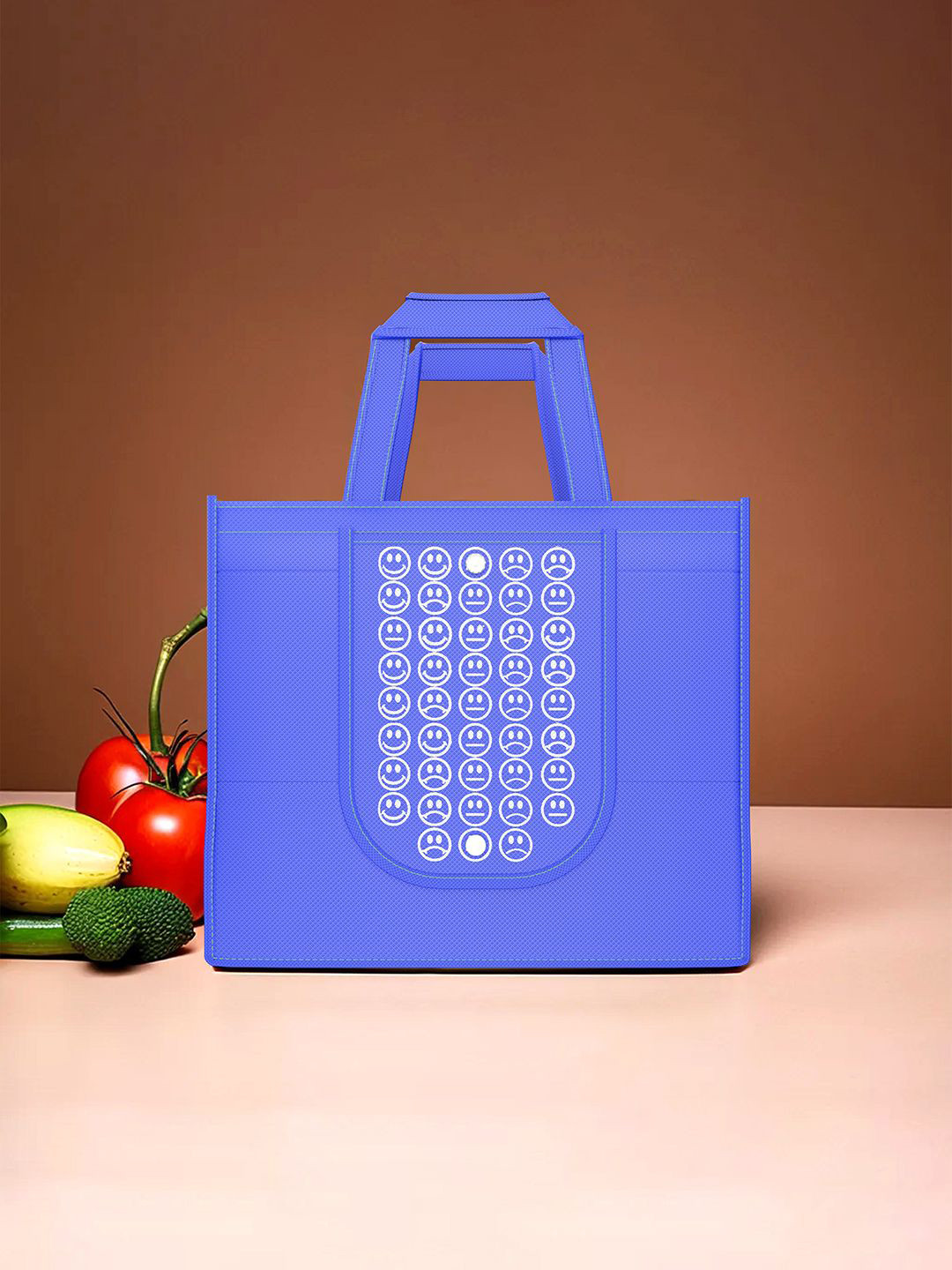 Kuber Industries Set of 10 Smiley Printed Lightweight Foldable & Reusable Shopping Bags