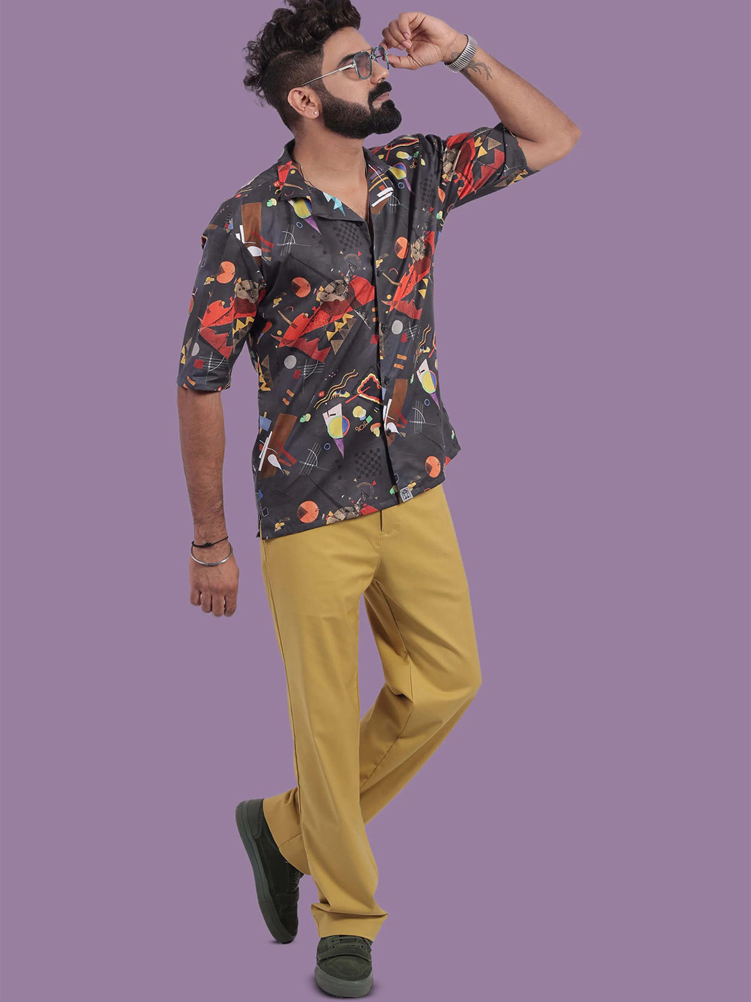 STITCH MONKEY Men Comfort Cuban Collar Abstract Printed Casual Shirt