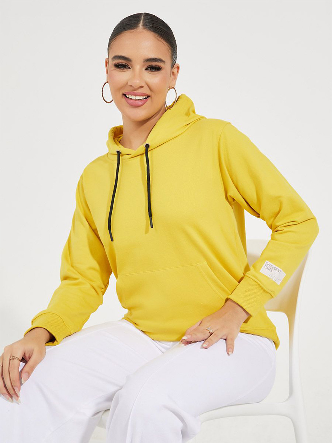 Styli Women Regular Fit Casual Pullover Hoodie With PlaceStyli Ment Badge