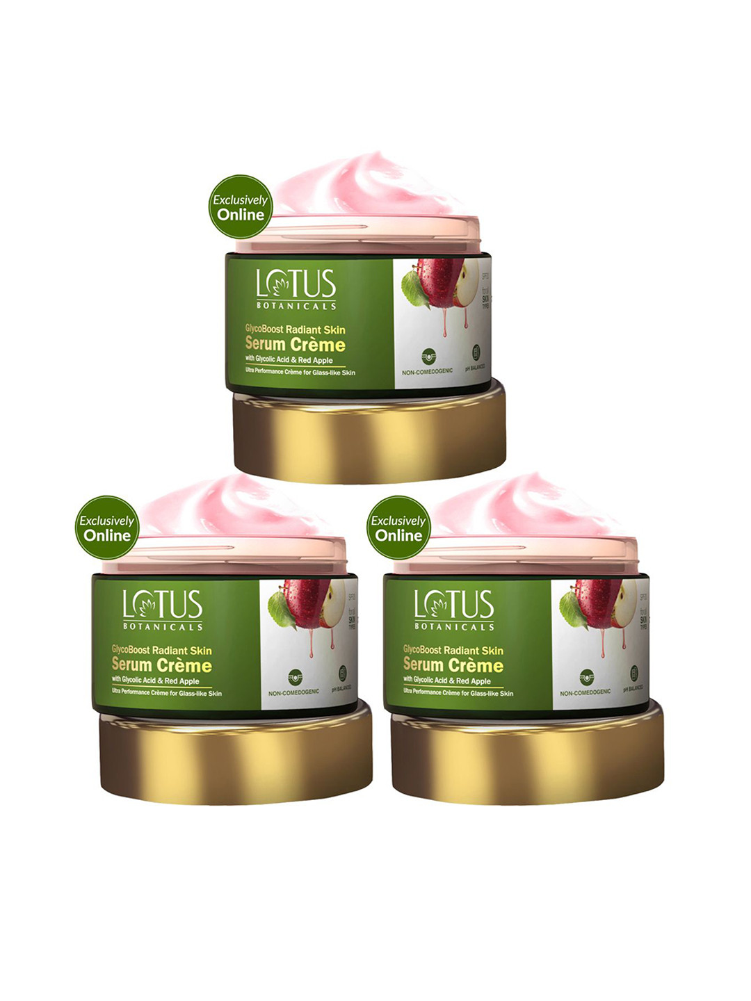 Lotus Botanicals 3Pcs GlycoBoost Radiant Skin Serum Creme With Glycolic Acid - 50g Each