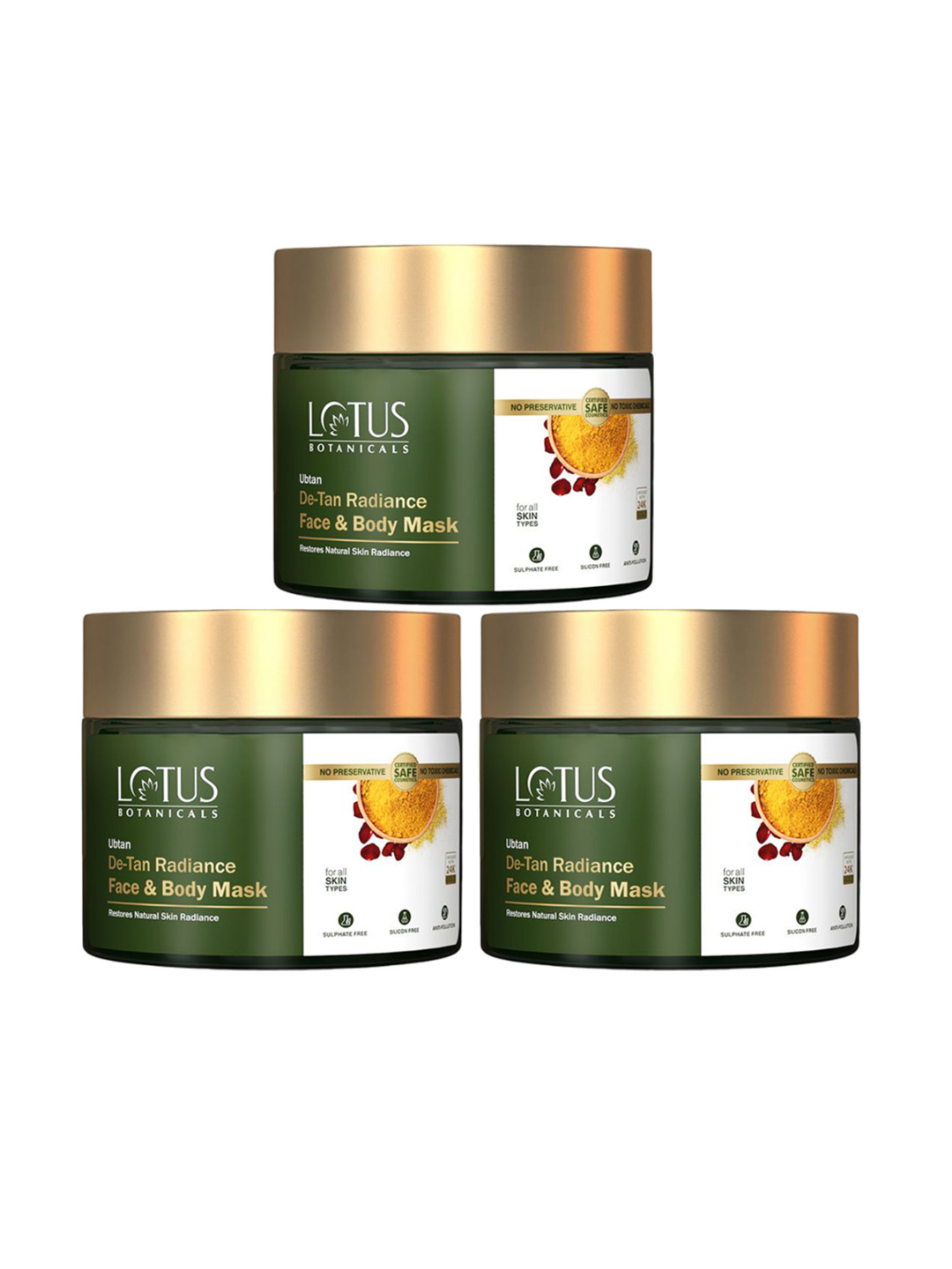 Lotus Botanicals Set Of 3 Ubtan De-Tan Radiance Face & Body Mask-140g Each