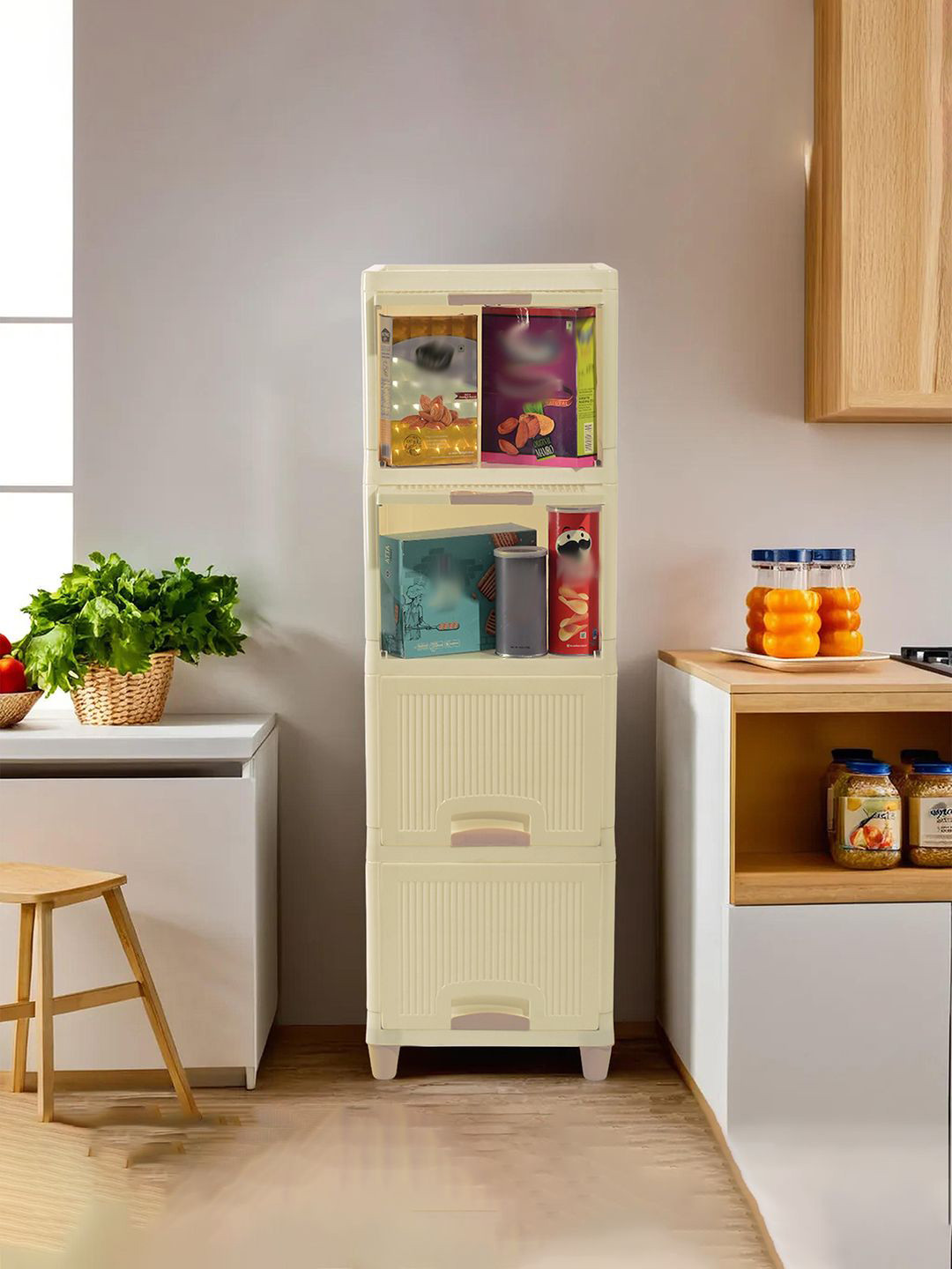 Kuber Industries 4 unit Cream-Coloured & Brown Multi-Utility Organiser