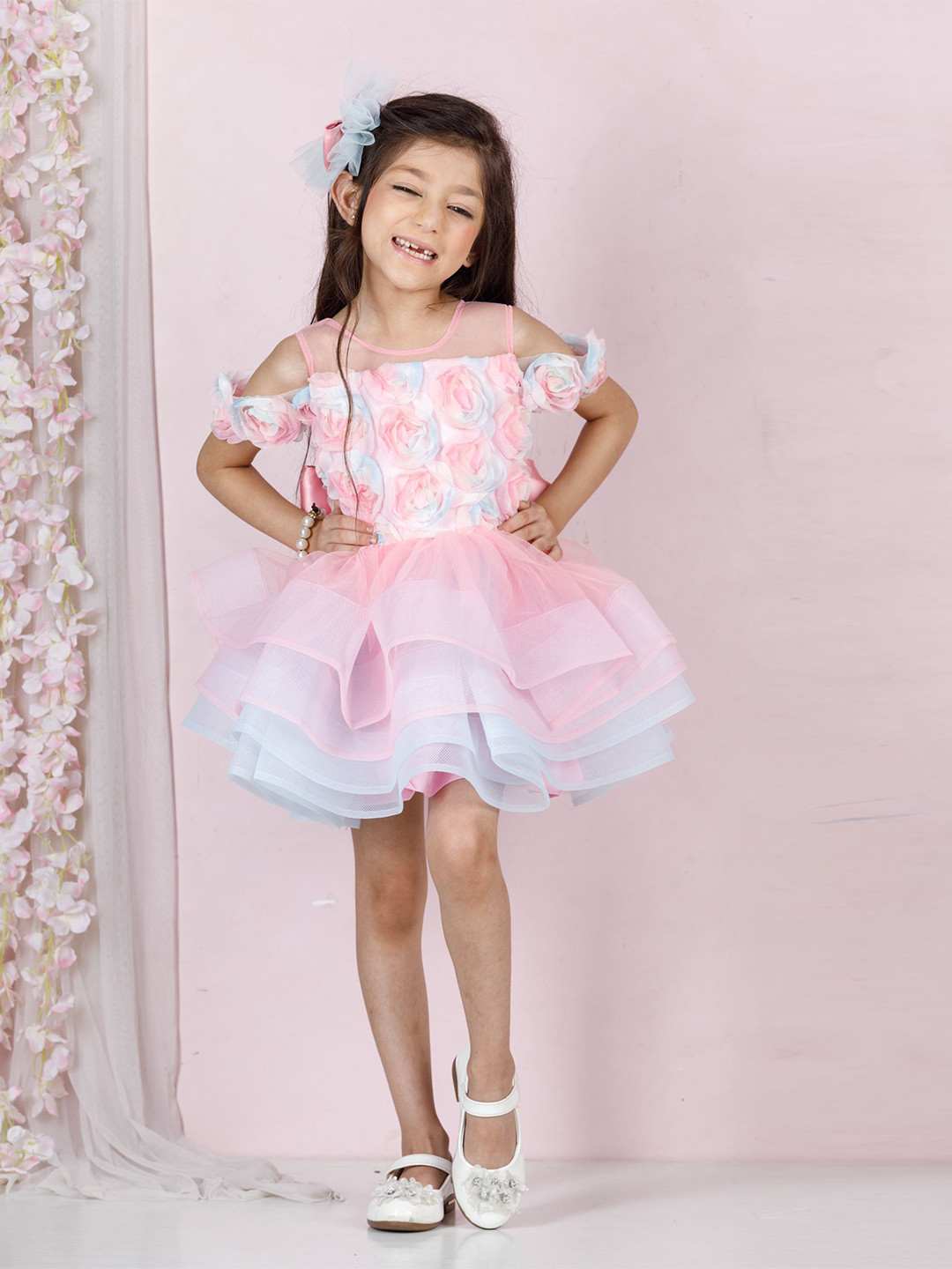 The Lush Affair Off-Shoulder Net Layered Floral Dress