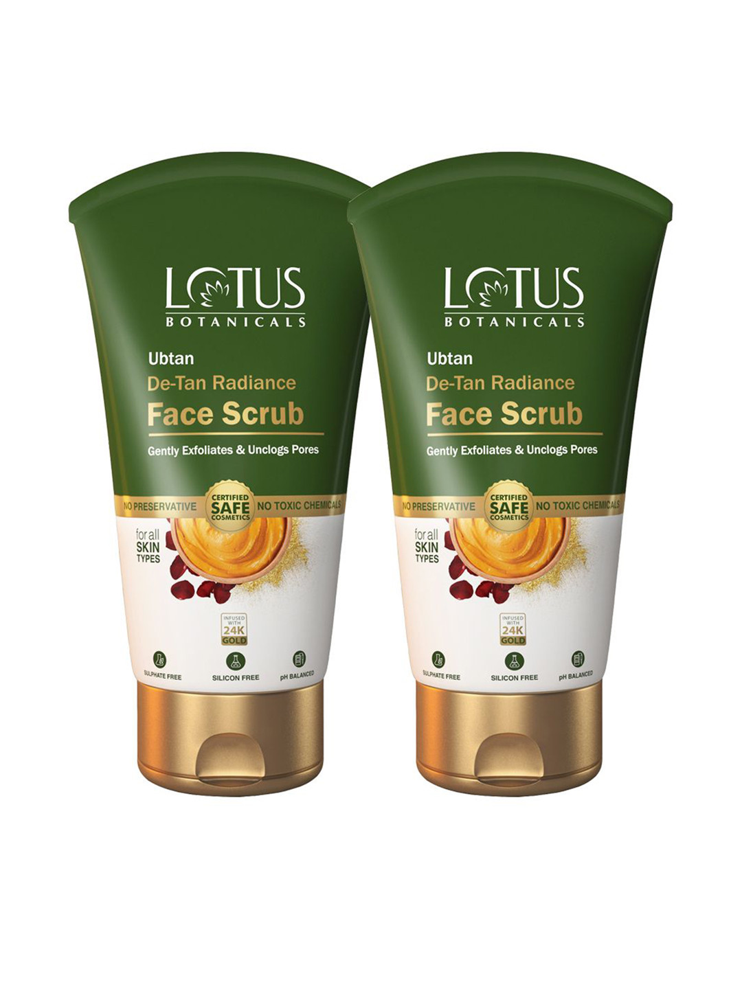 Lotus Botanicals Set Of 2 Ubtan De-Tan Radiance 24K Gold Exfoliating Face Scrub- 100g Each