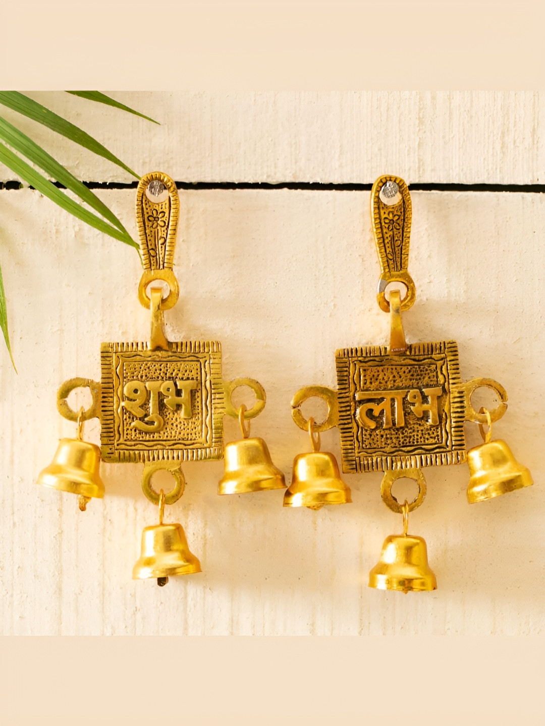 INTERNATIONAL GIFT Shubh Labh Metal Ethnic Motifs Glossy Hanging Hall Wall Hangings-5.9In