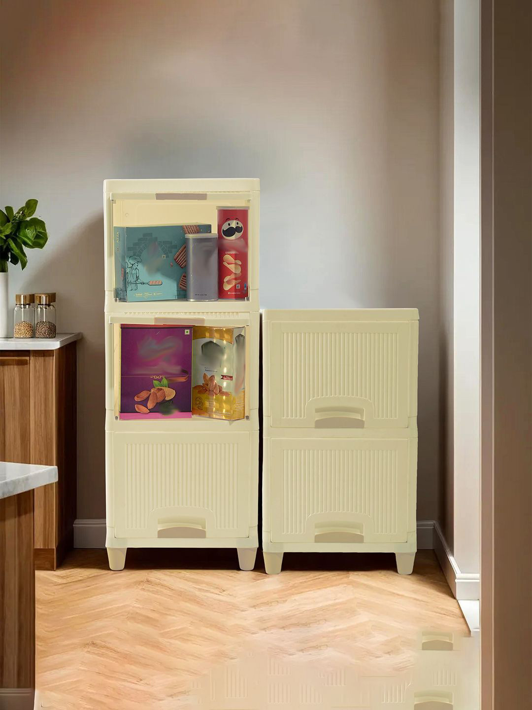 Kuber Industries Cream-Coloured 2 Pieces 5 Unit Multi-Utility Organisers