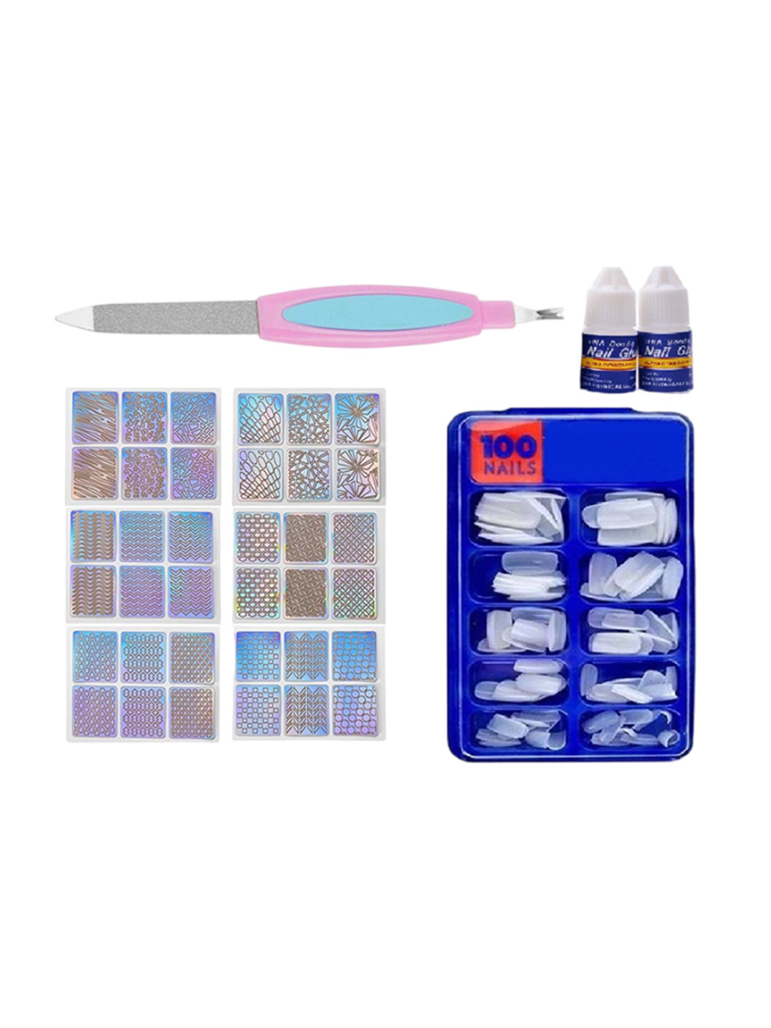 zemglam 100 Pcs Easy To Clean Artificial Nail Kit
