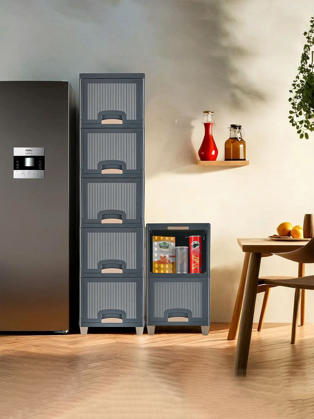 Kuber Industries Set of 2 Grey 7 Unit Textured Foldable Organisers