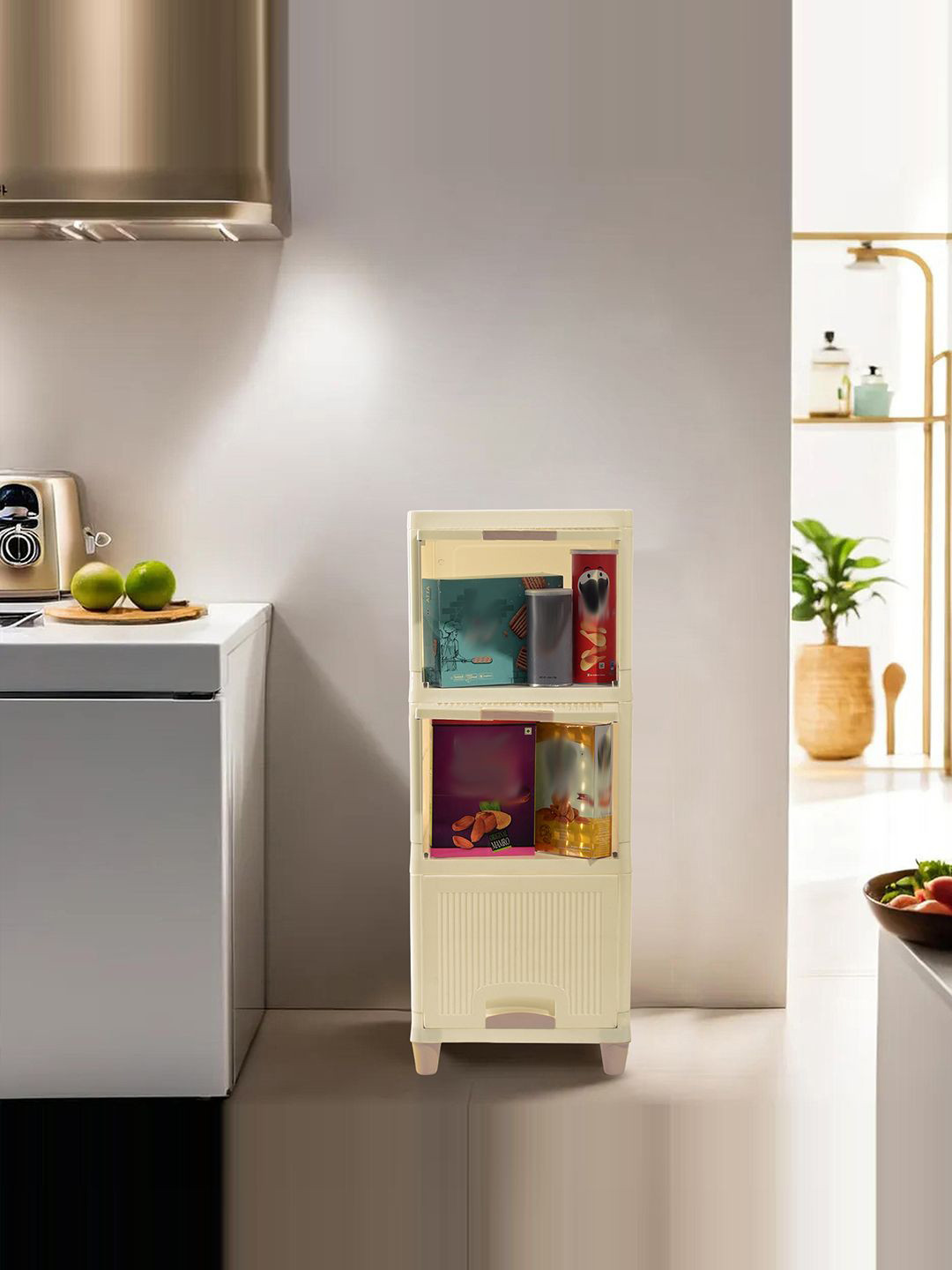 Kuber Industries 3 Unit Cream-Coloure Multi-Utility Organisers