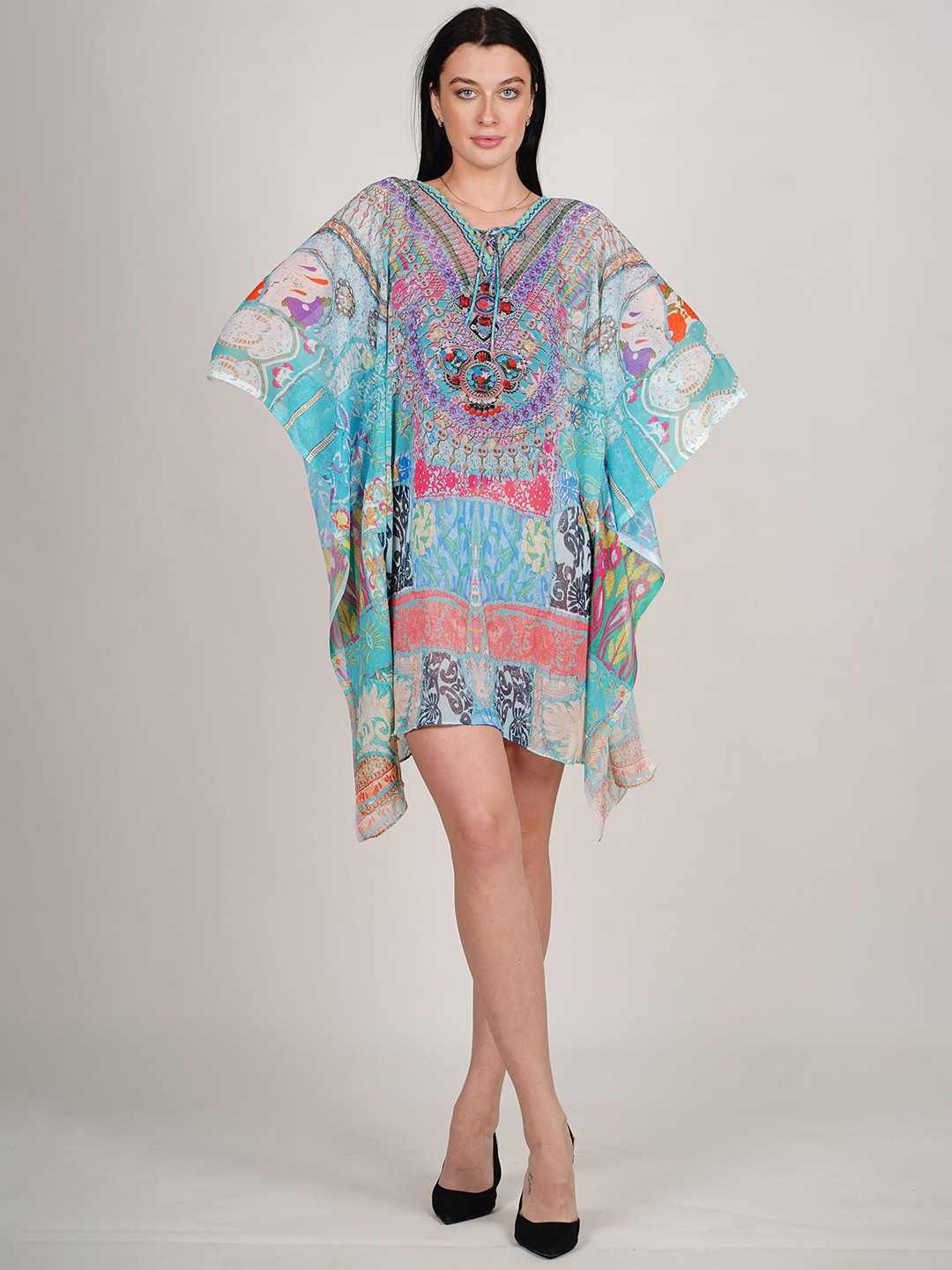 Ravi rajoria Digital Print Kimono Sleeve Crepe Kaftan Maxi Dress