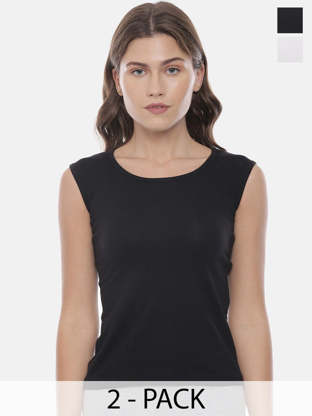 GOLDSTROMS Pack Of 2 Cotton Non-Padded Camisoles-SLP-9000-BLK-WHT