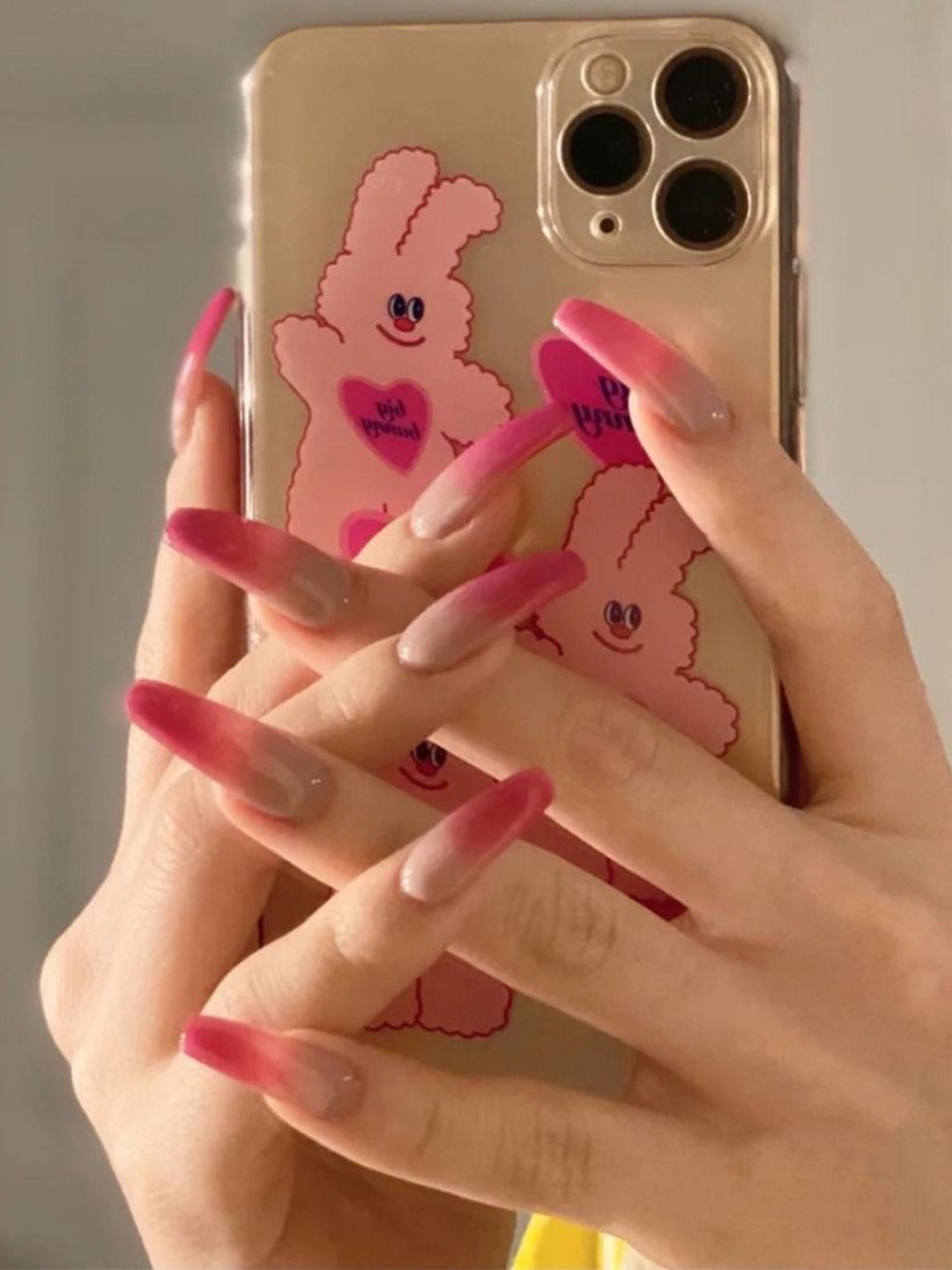The Pink Truck Set Of 24 Ombre Design Artificial Reusable Nails With Glue - Pink
