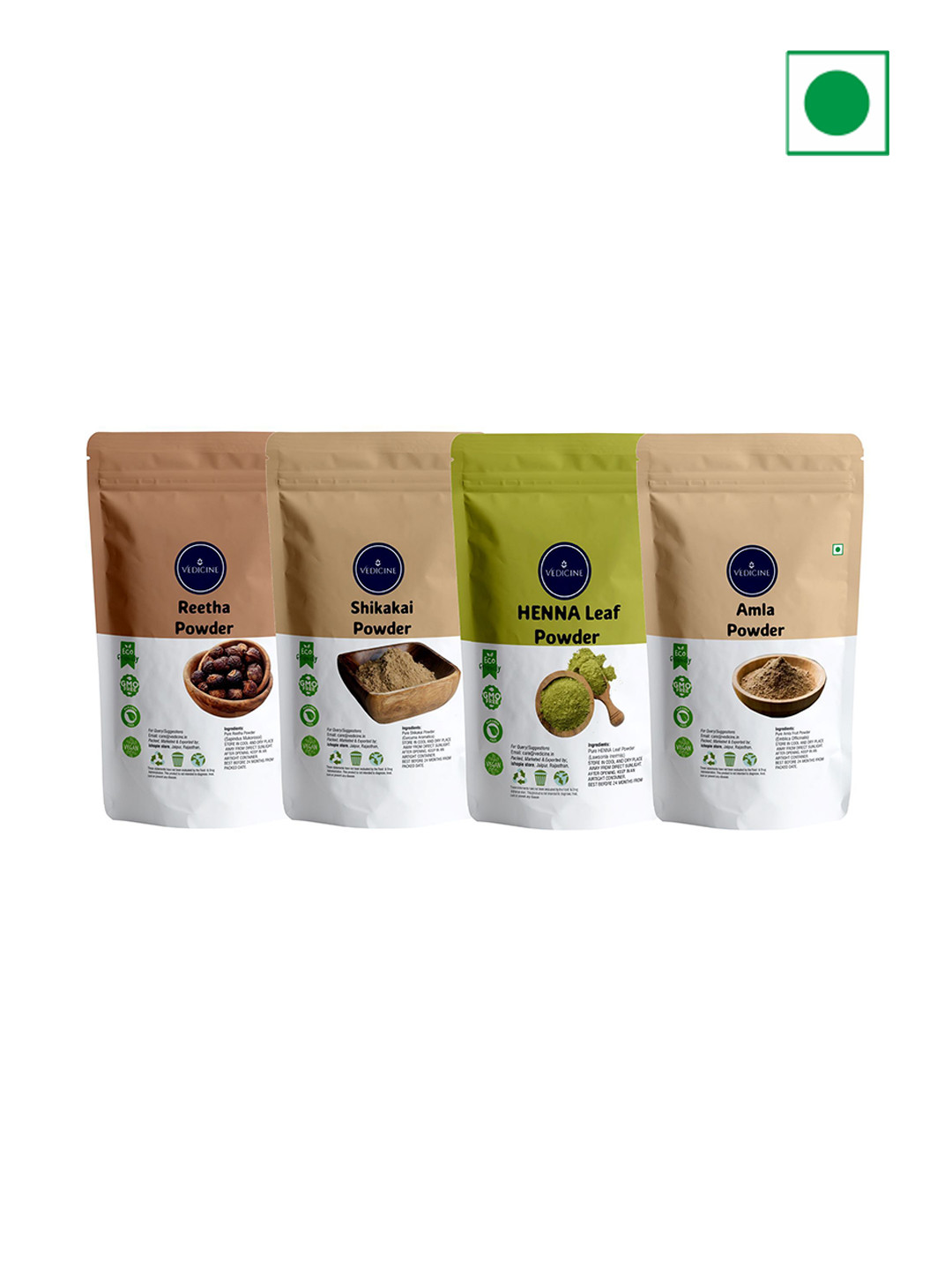 VEDICINE Set Of 4 Amla Reetha Shikakai & Henna Powder For Hair Care - 50 g Each