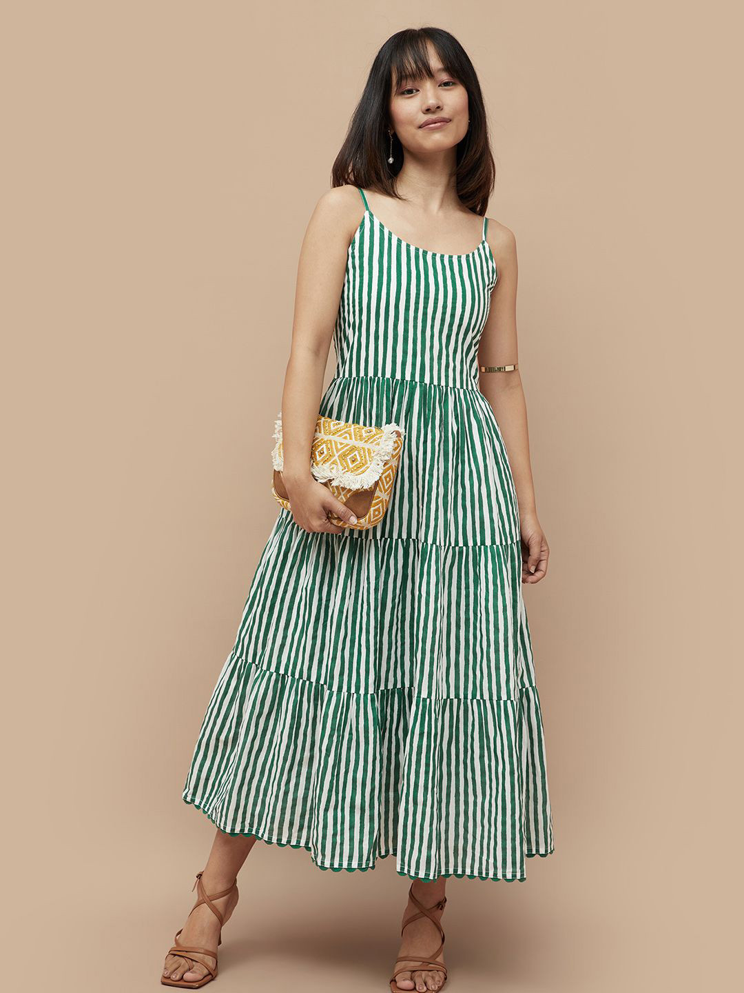 Colour Me by Melange Striped Midi Fit & Flare Dress