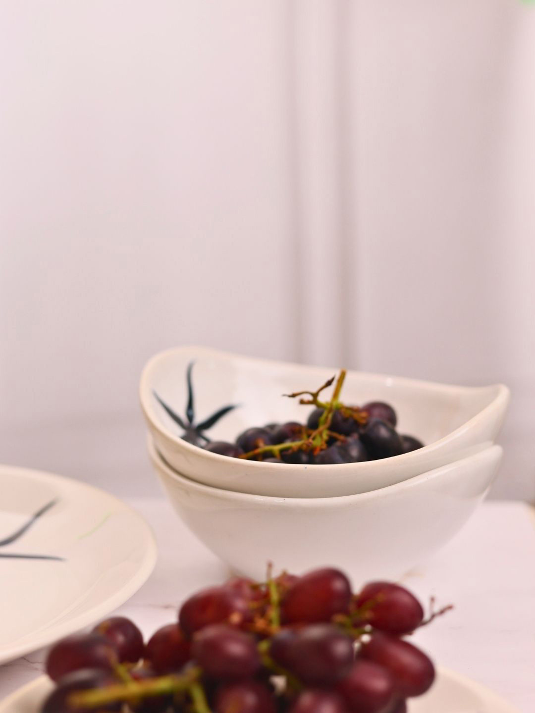 WEAVING HOMES White & Black 2 Pieces Printed Ceramic Hemp  Serving Bowl 300 ml