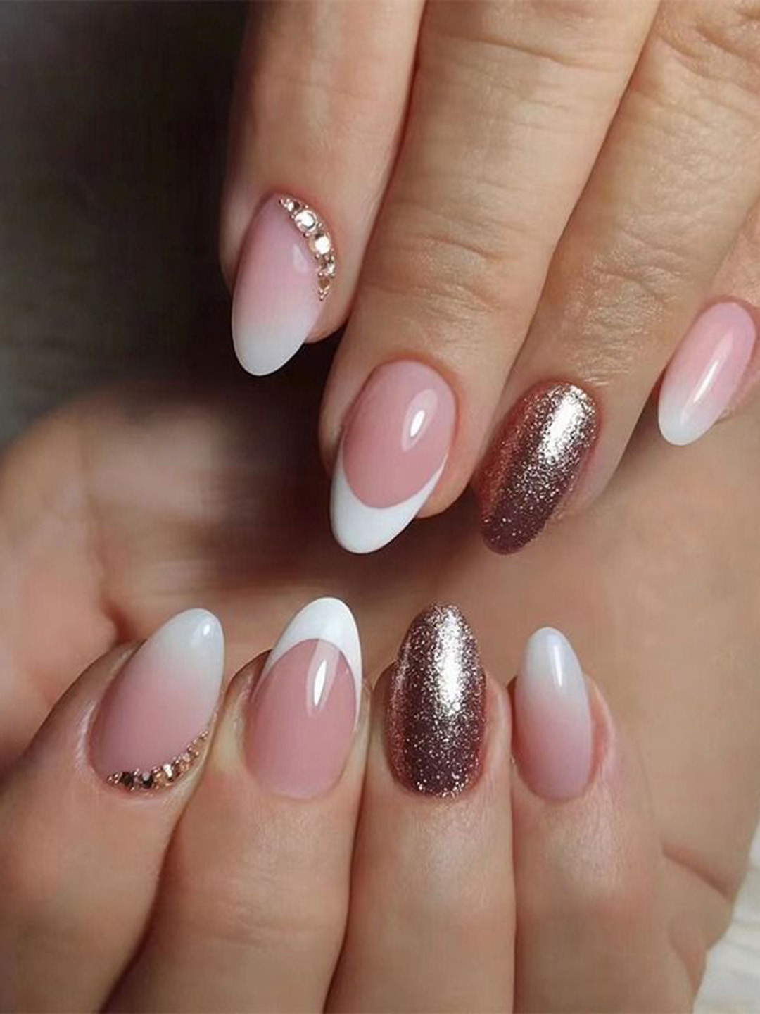 The Pink Truck 24 Pcs Swarovski Golden Design Artificial Reusable Nails With Glue - Pink