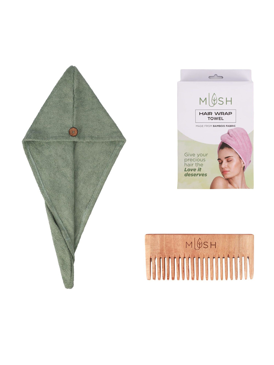 MUSH Olive Green 500 GSM Bamboo Hair Wrap Towel