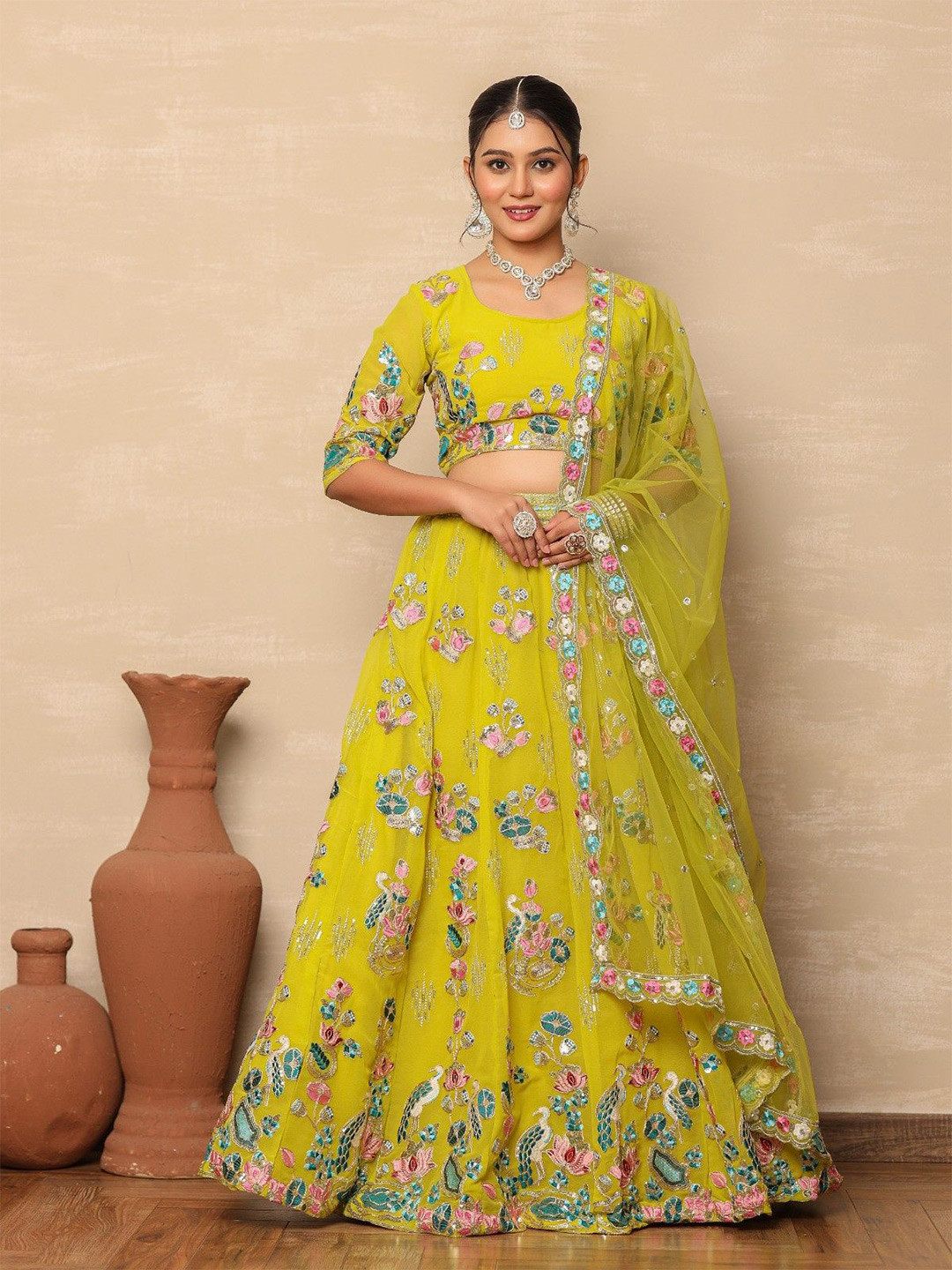 Futra Gabha Embroidered Thread Work Ready to Wear Lehenga & Blouse With Dupatta