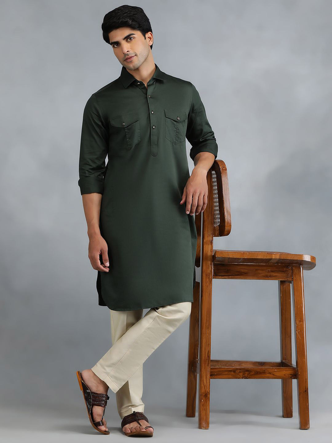 THE KURTA COMPANY Shirt Collar Long Sleeves Pathani Kurta