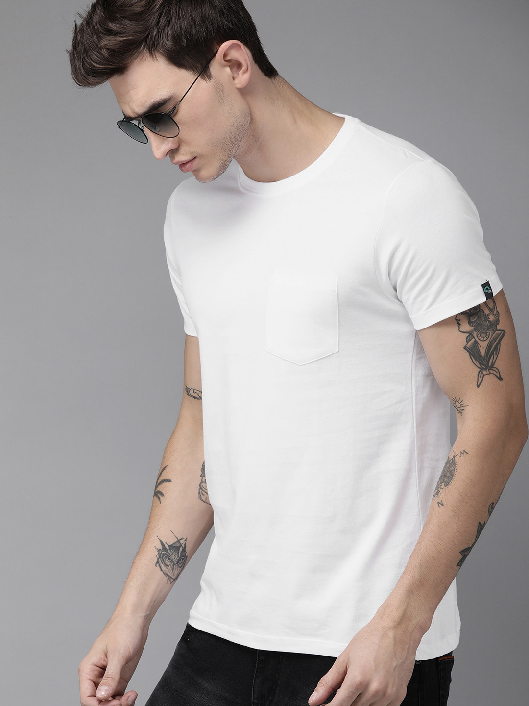 Roadster Men White Solid Round Neck Greenturn Organic Cotton T-shirt