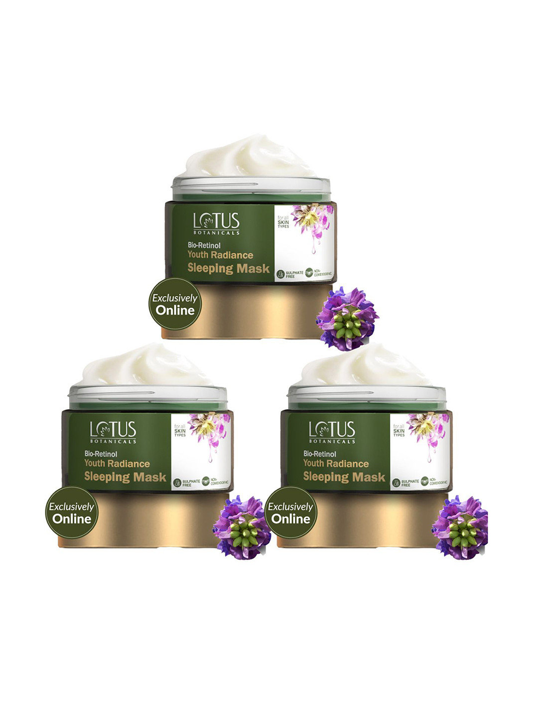 Lotus Botanicals Set Of 3 Bio Retinol Youth Radiance Sleeping Mask - 50 g Each