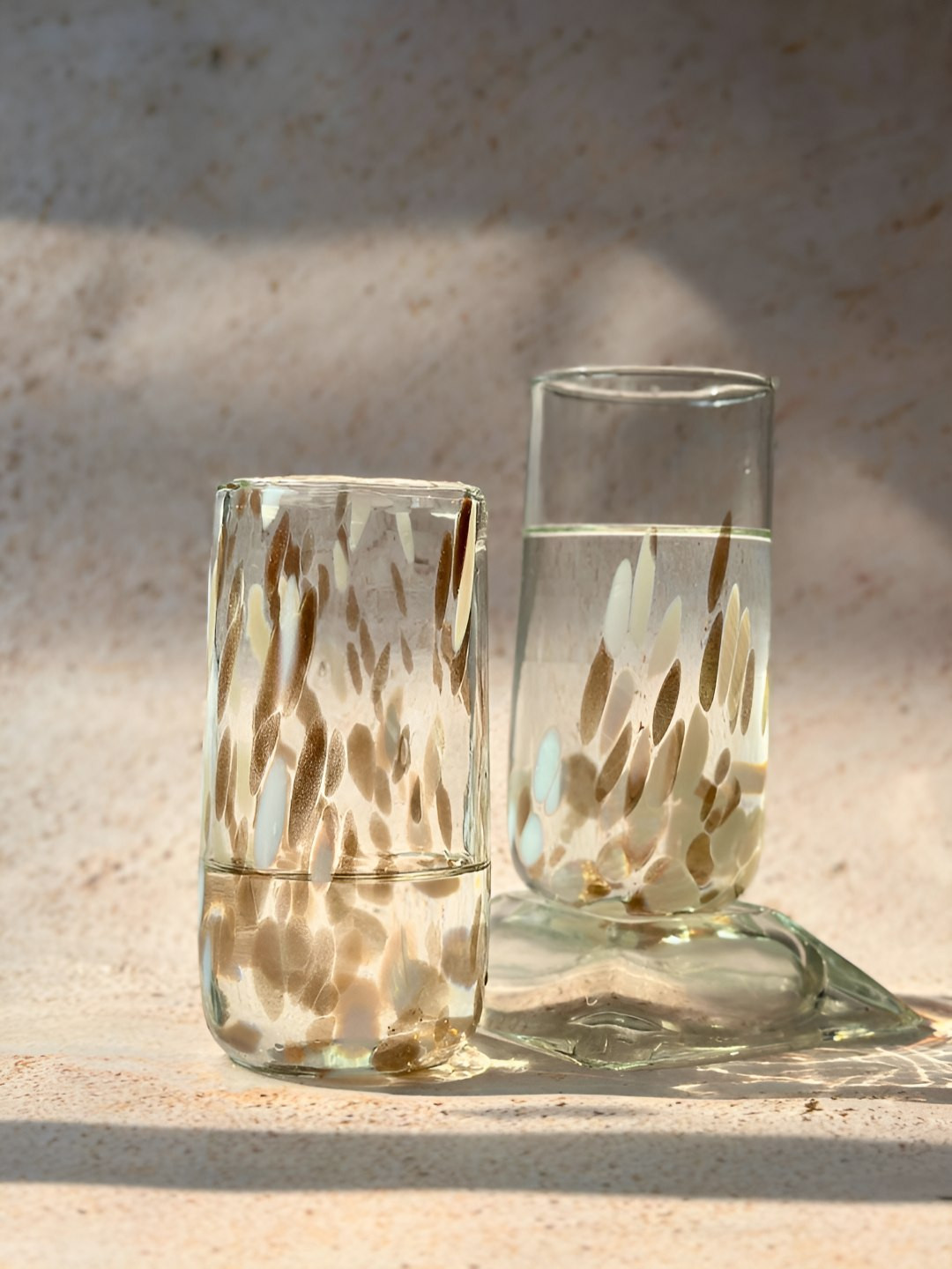 NURTURE INDIA Transparent & Beige 2 Pieces Textured Water Glass