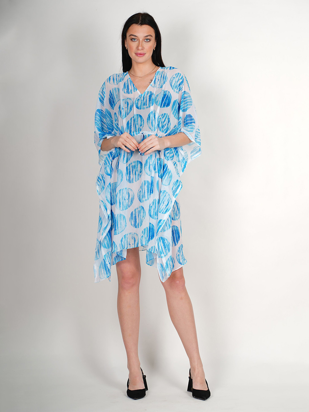 ravi rajoria Digital Printed Kimono Sleeve Crepe Kaftan Dress