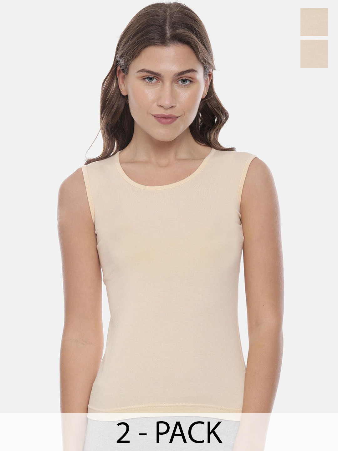 GOLDSTROMS Pack Of 2 Cotton Non-Padded Camisoles-SLP-9000-SKN-SKN