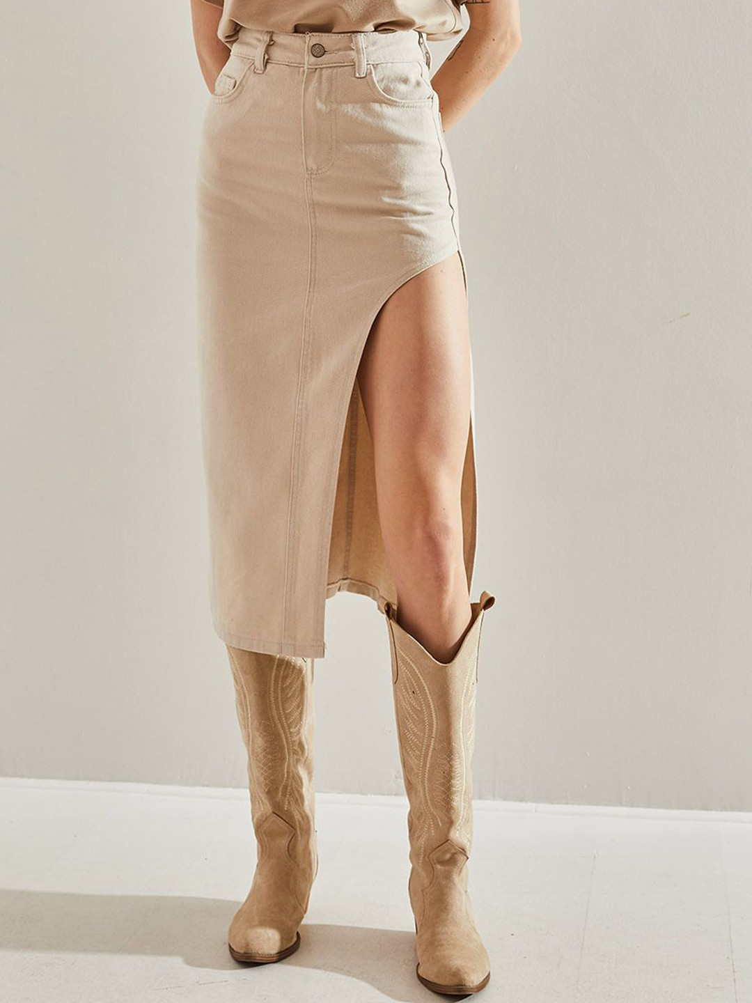 BIANCO LUCCI Women Pure Cotton Pencil Midi Skirt