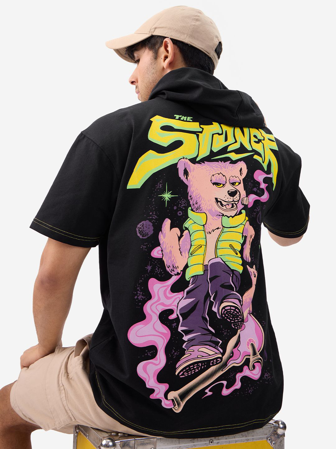 The Souled Store  Men Ted The Stoner: Space Traveller Black Oversized Fit T-Shirt