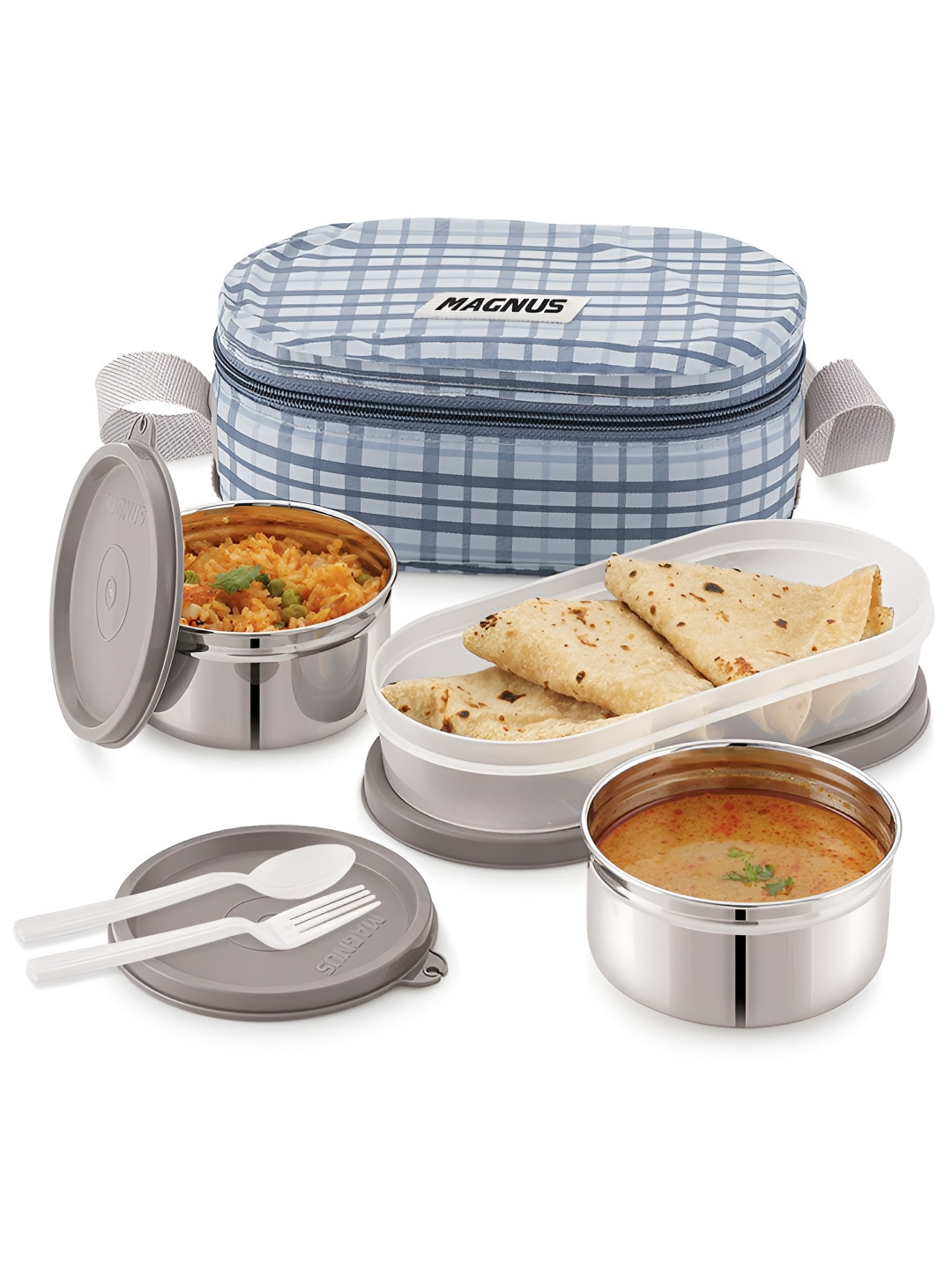 MAGNUS Deli Leakproof BPA-Free Air-Tight Stainless Steel 6PC Lunch Box With Spoon & Fork