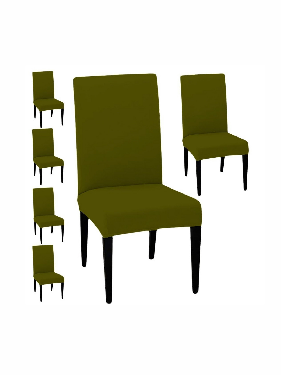 Lazi 200 GSM Pieces of 6 Olive Green  Elastic Stretchable Dining Chair Covers