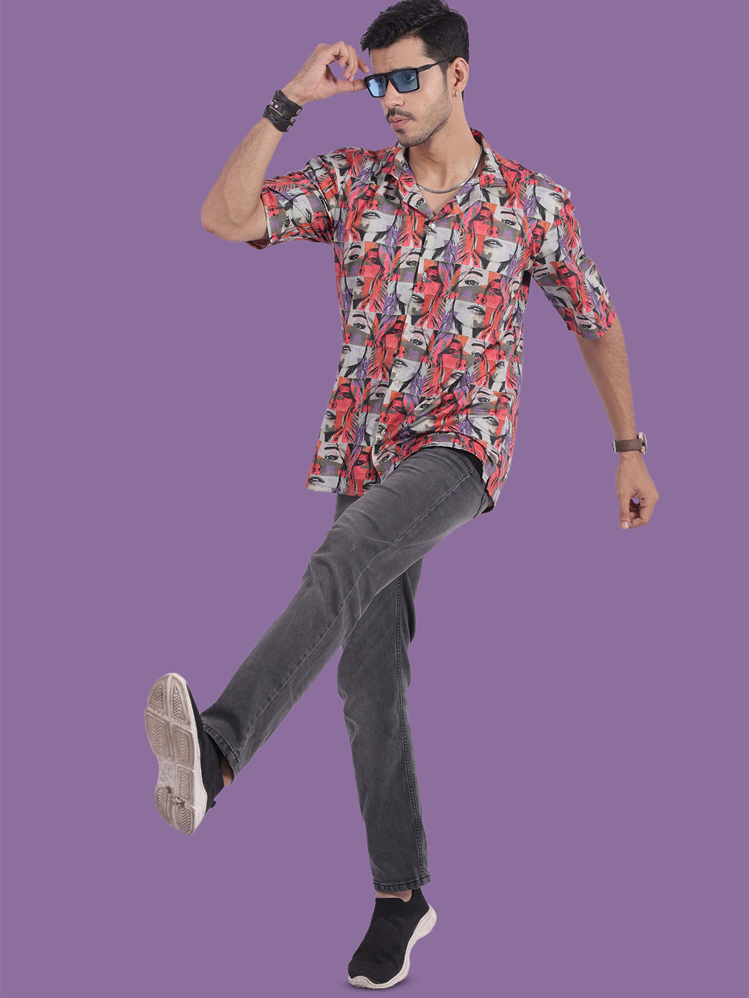 STITCH MONKEY Men Comfort Cuban Collar Abstract Printed Oversized Casual Shirt