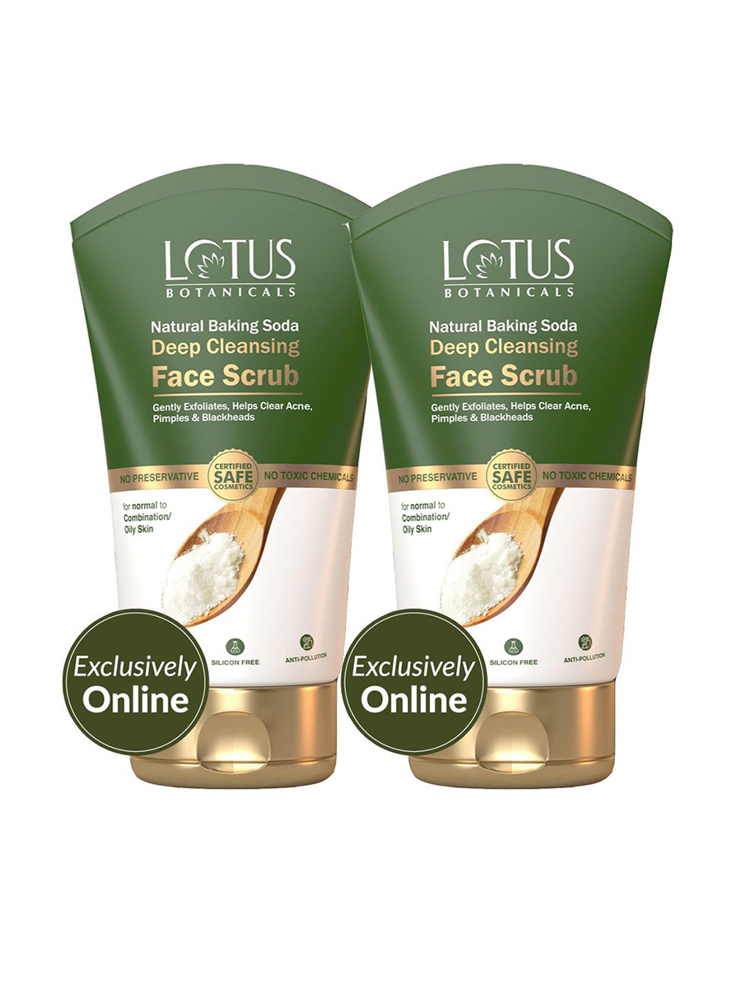 Lotus Botanicals Set Of 2 Baking Soda Deep Cleansing Anti-Acne Face Scrub- 100g Each