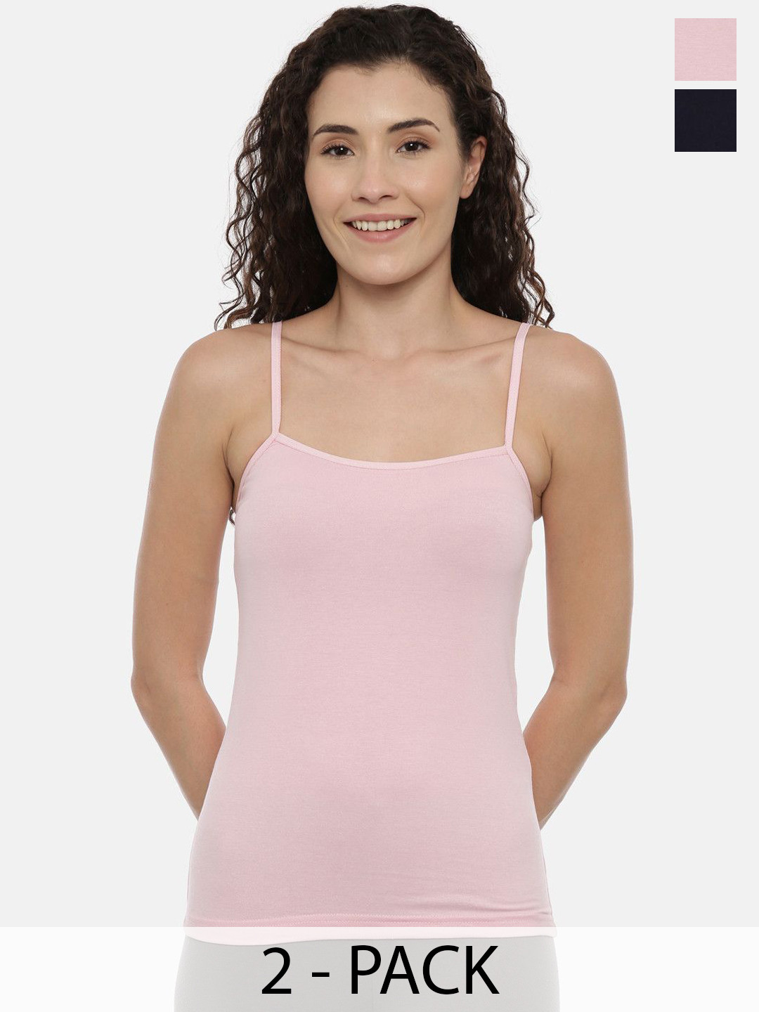GOLDSTROMS Pack Of 2 Cotton Non-Padded Camisoles-SLP-9001-PNK-NVY
