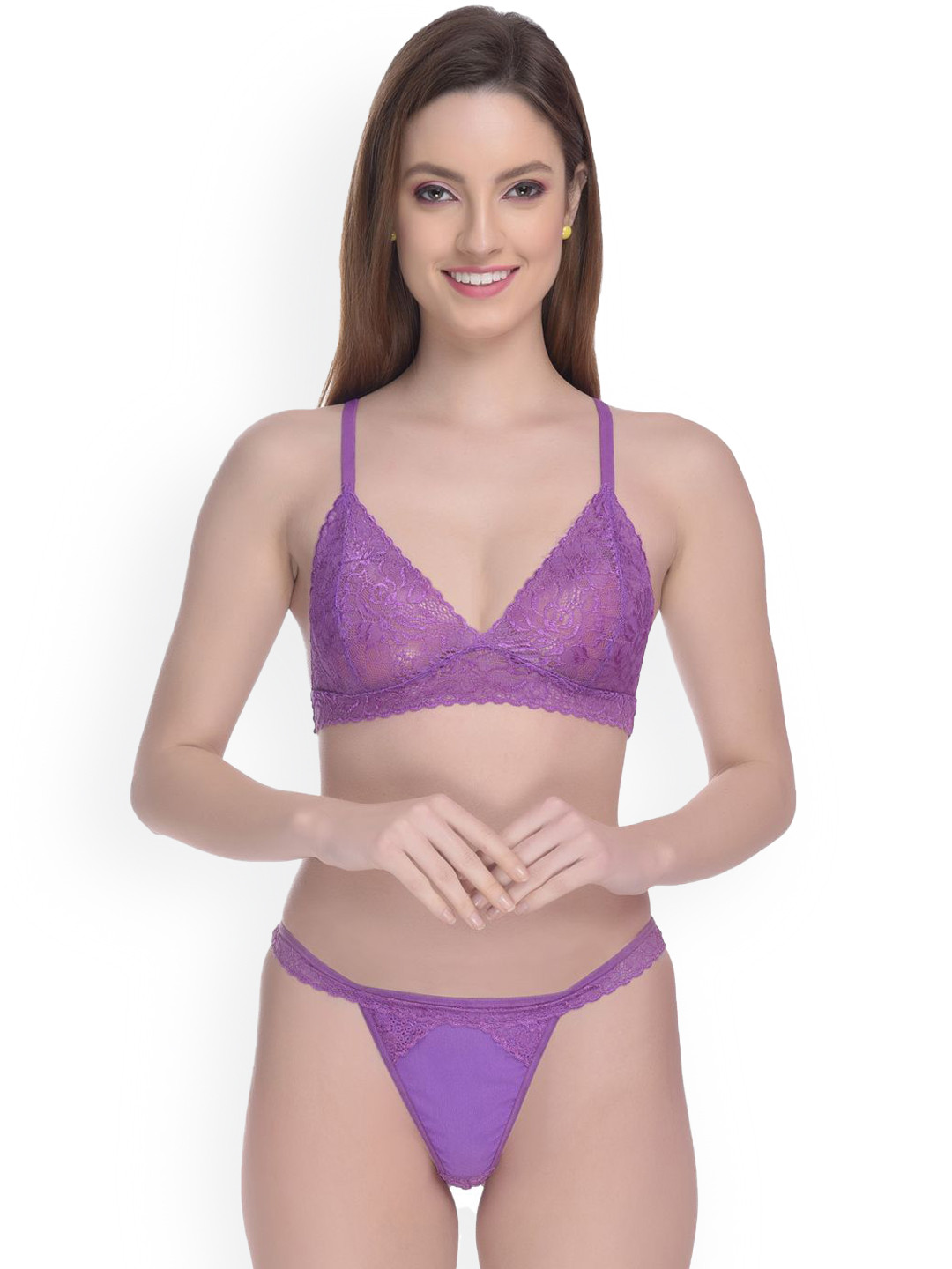 chia fashions Self-Designed Non Padded Lingerie Set CF-080-PURPLE-40