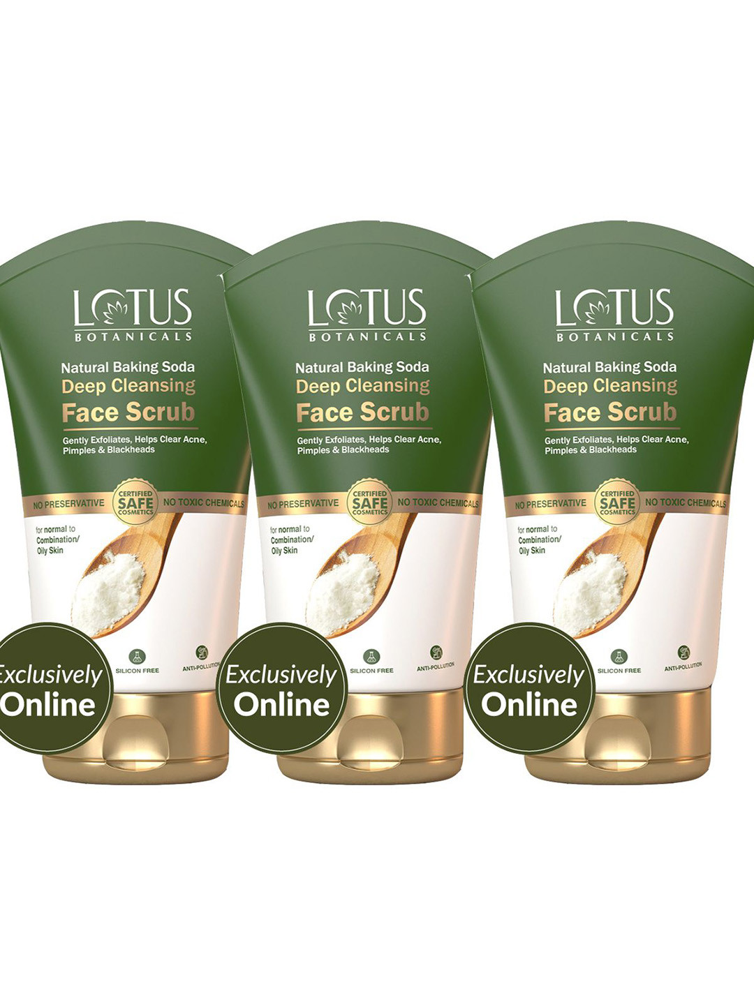Lotus Botanicals Set Of 3 Baking Soda Deep Cleansing Anti-Acne Face Scrub- 100g Each