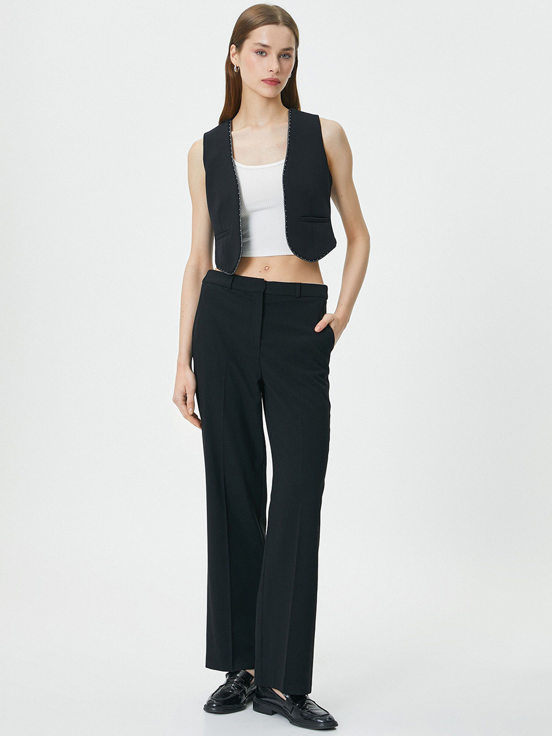 Koton V-Neck Sleeveless Front Open Waistcoat