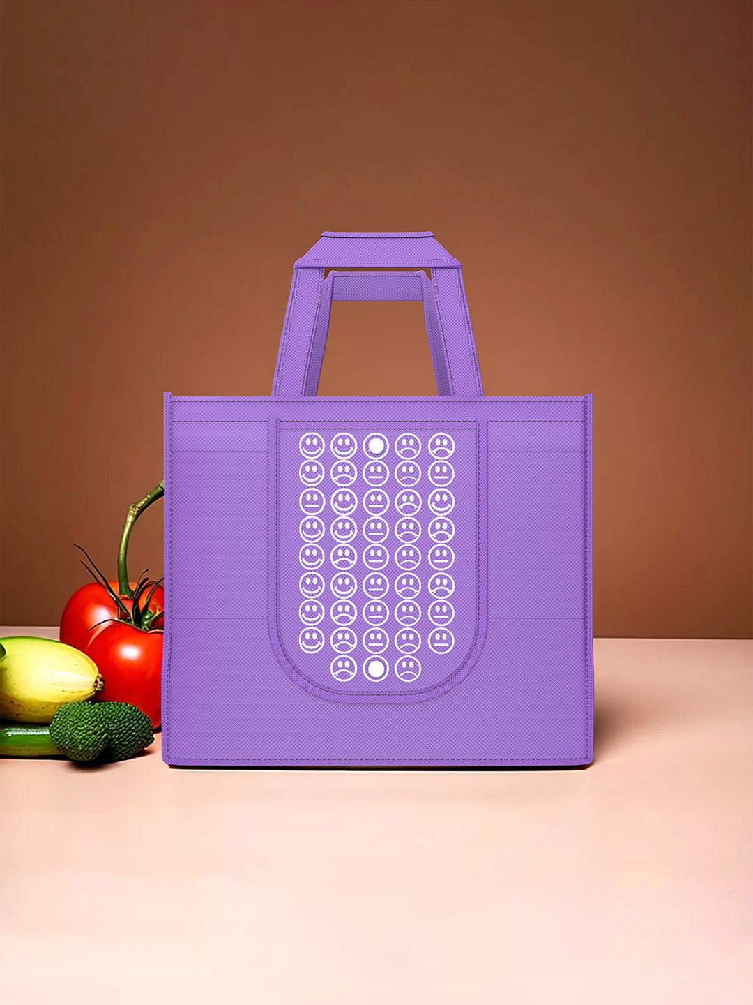 Kuber Industries Set of 12 Smiley Printed Lightweight Foldable & Reusable Shopping Bags