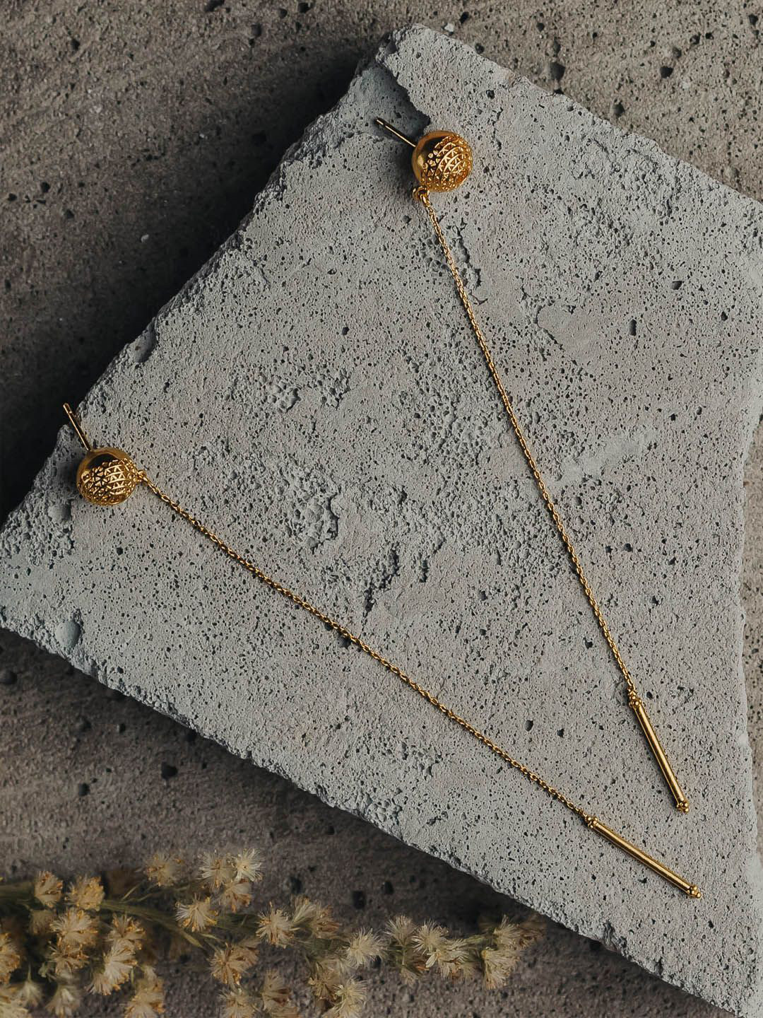 The Slow Studio Gold-Plated Contemporary Long Drop Earrings