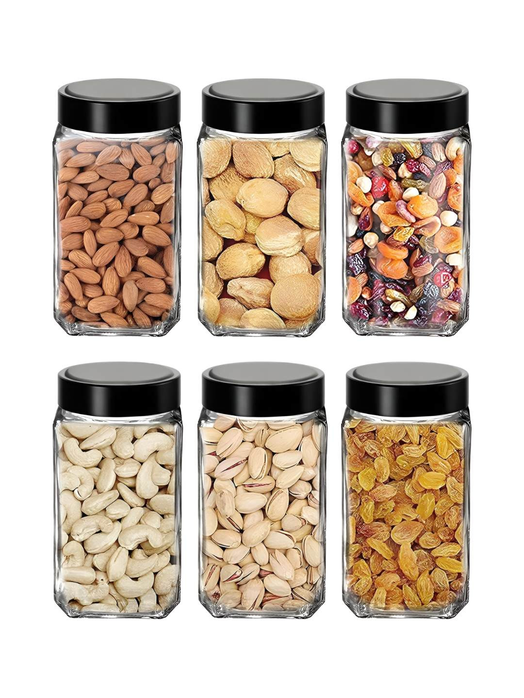 Croco Jar Cubical Transparent Glass Dishwasher Safe 6 Piece Screw Top Canister-1L