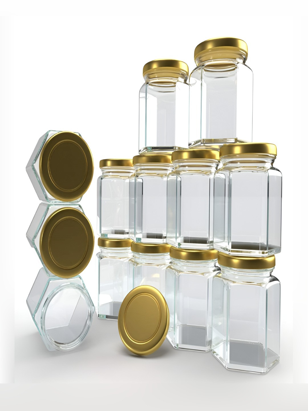 Croco Jar Hexa Transparent Glass Dishwasher Safe 12 Piece Screw Top Jar-250ml