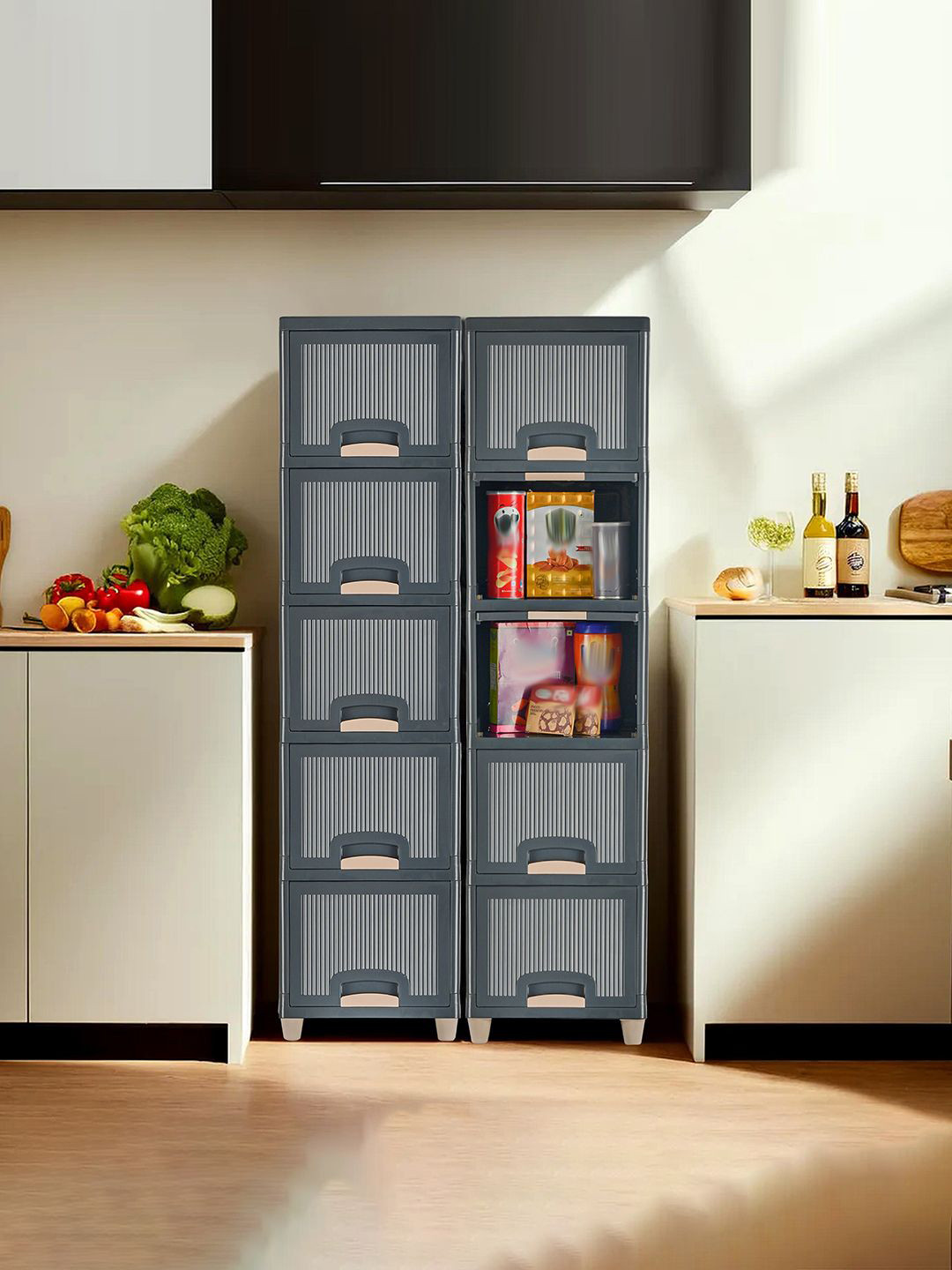 Kuber Industries Set of 2 Grey & Beige 10 unit Multi-Utility Organisers